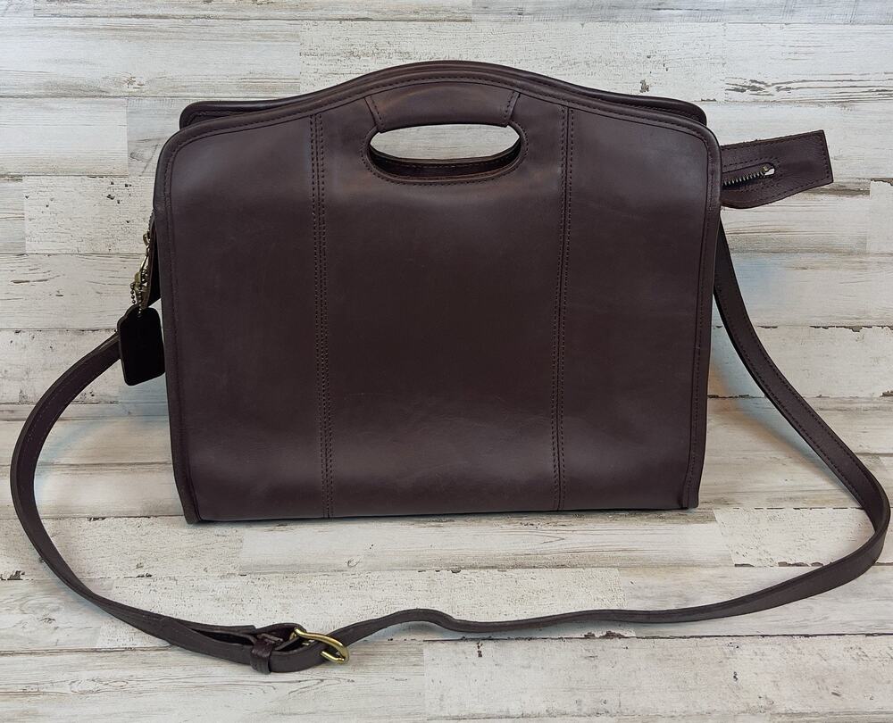 Vintage Coach 9995 Zip Top Shopper Dark Brown Leather Tote Shoulder Bag USA